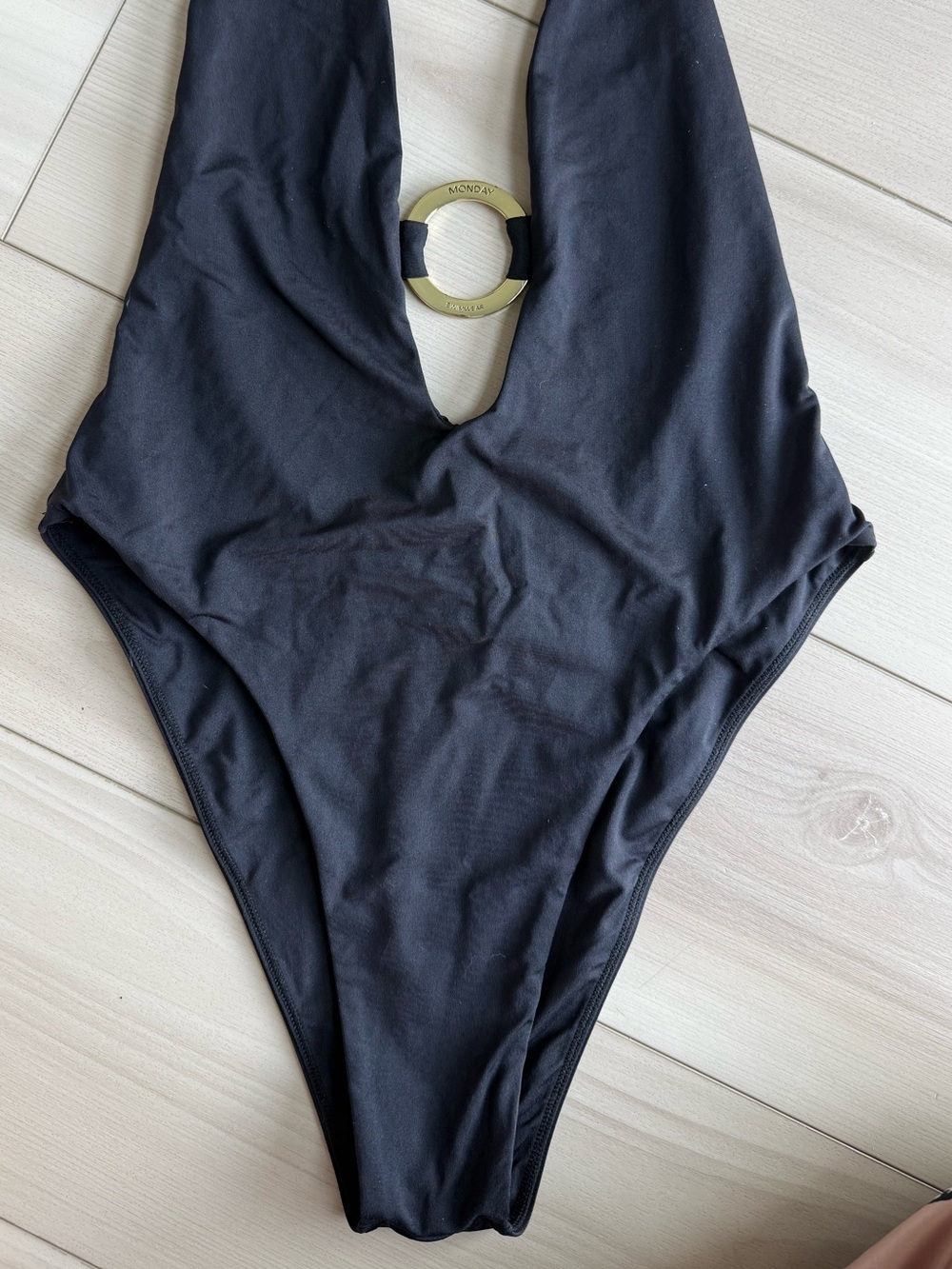Monday Swim Montego Deep V Halter One-Piece Swimsuit with Ring Accent - Black - Picture 5 of 8